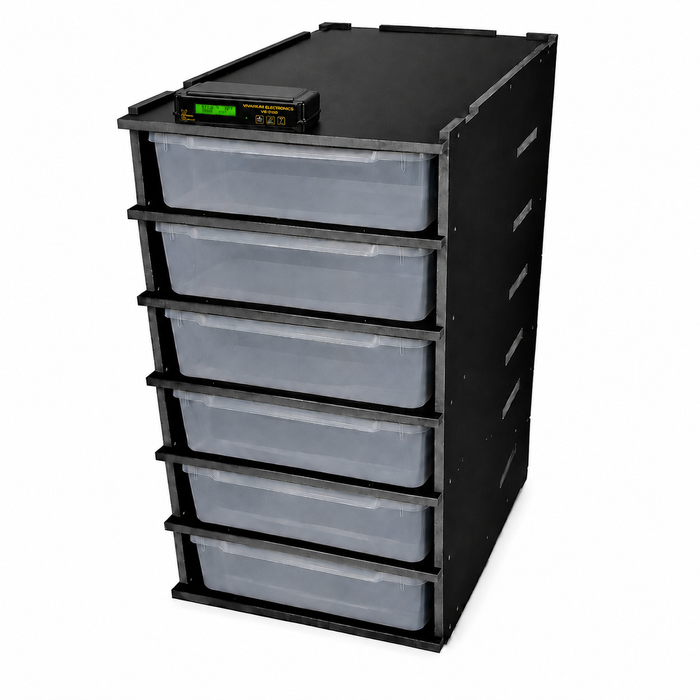 VE-6 PVC Reptile Rack with 23 Quart Tubs and VE200 Proportional Thermostat