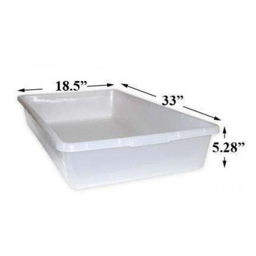 The ReptiChip LLC 45 Quart Tub for VE-Super70 (5 Pack) is a large, white plastic bin measuring 33" x 18.5" x 5.28". Rack system compatible, it fits perfectly in the VE-Super70 and is currently empty.