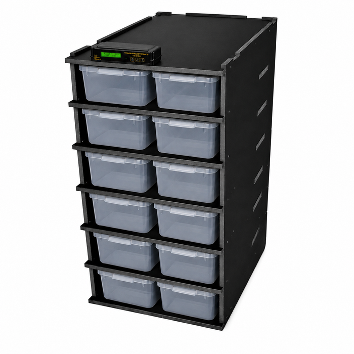 VE-6 PVC Reptile Rack with 11 Quart Tubs and VE200 Proportional Thermostat